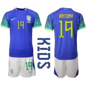 Brazil Antony #19 Gostujuci Dres za Dječji SP 2022 Kratak Rukavima (+ kratke hlače)